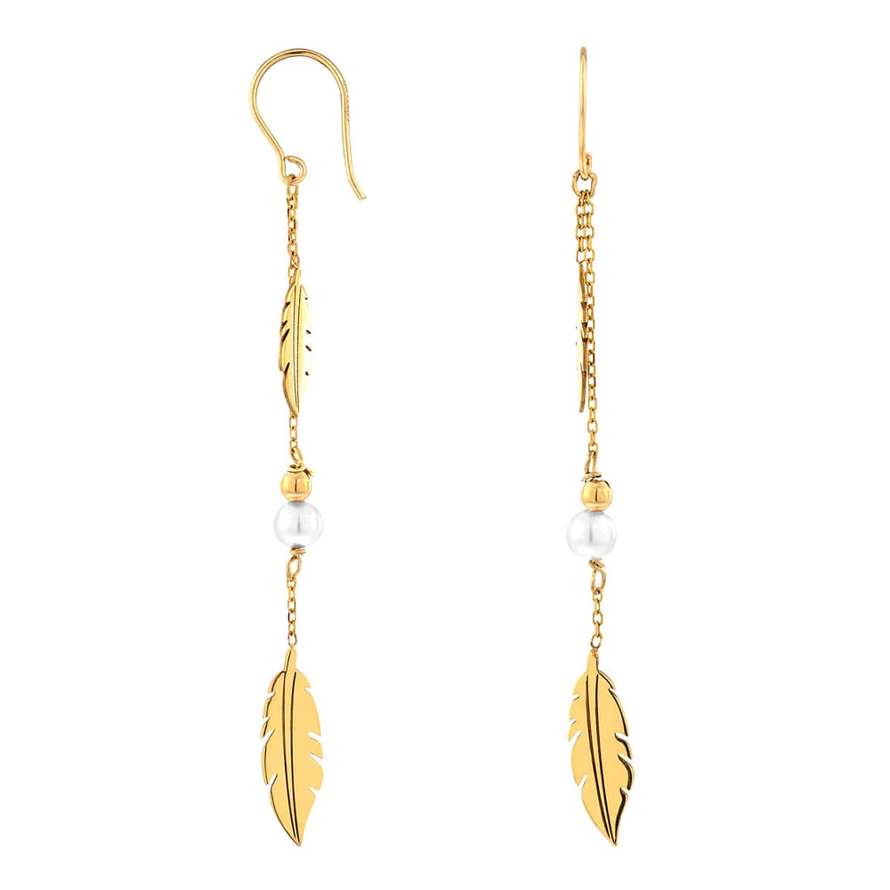 Boucles D'Oreilles Pendantes Or Jaune 9 Carats Avec Perle De Culture - Marque JewelleryBox, Neuf Avec Étiquettes