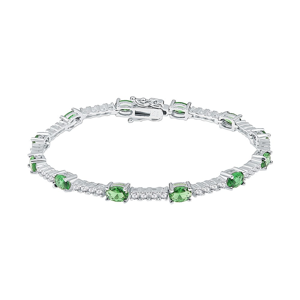 Bracelet Extensible Métal Argenté Avec Décor émail Vert A14 - Occasion Très Bon état