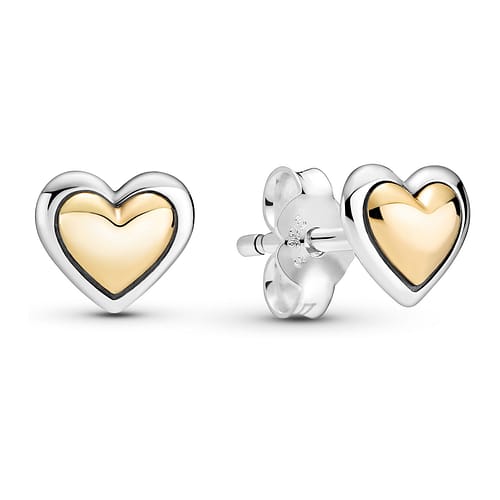 Clous d&rsquo;oreilles PANDORA C&oelig;ur Dor&eacute; Arrondi Bicolore
