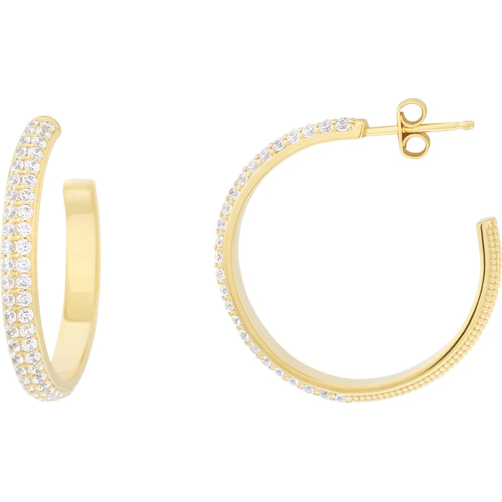 Boucles D'oreilles Créoles Satinées Et Lapidées 25mm - Plaqué Or Laminé 18K - Neuf étiqueté