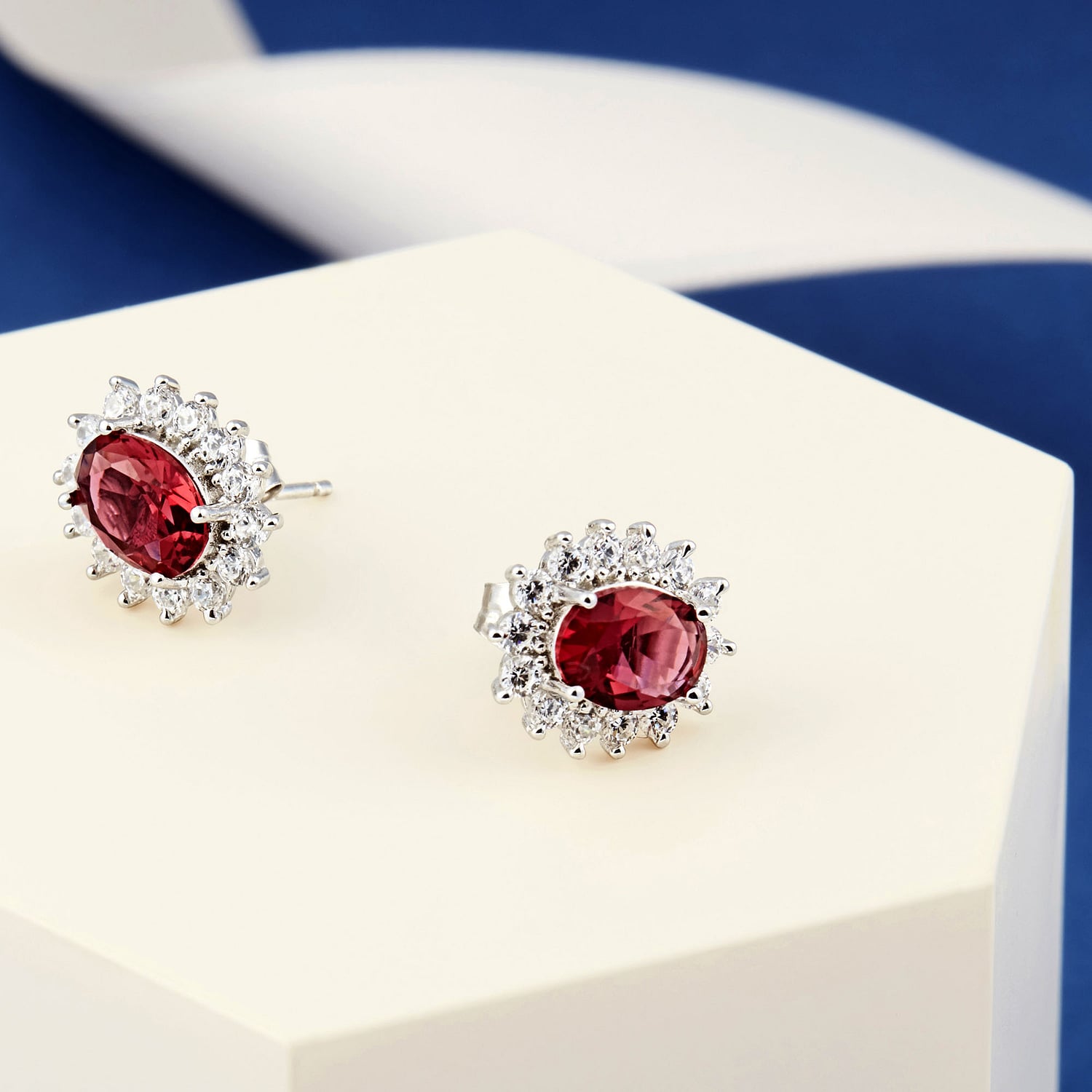 Boucles D'oreilles Pendantes Dolly-Bijoux - Argent 925 Rhodié Avec CZ Rouge Rubis - Neuf étiqueté