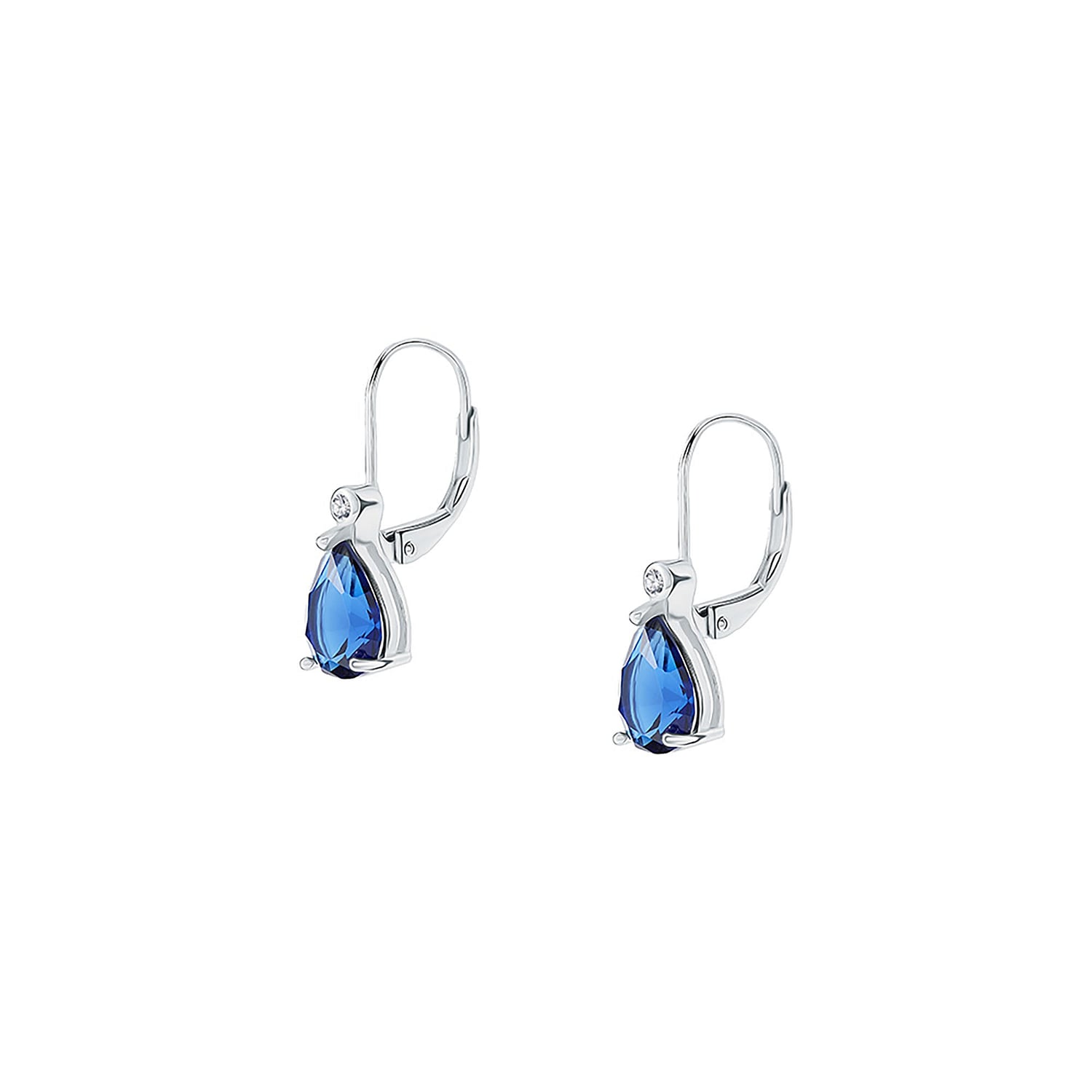 Boucles D'oreilles En Argent 925 Rhodié Avec Zirconium Bleus - Puces Neuves Avec étiquettes