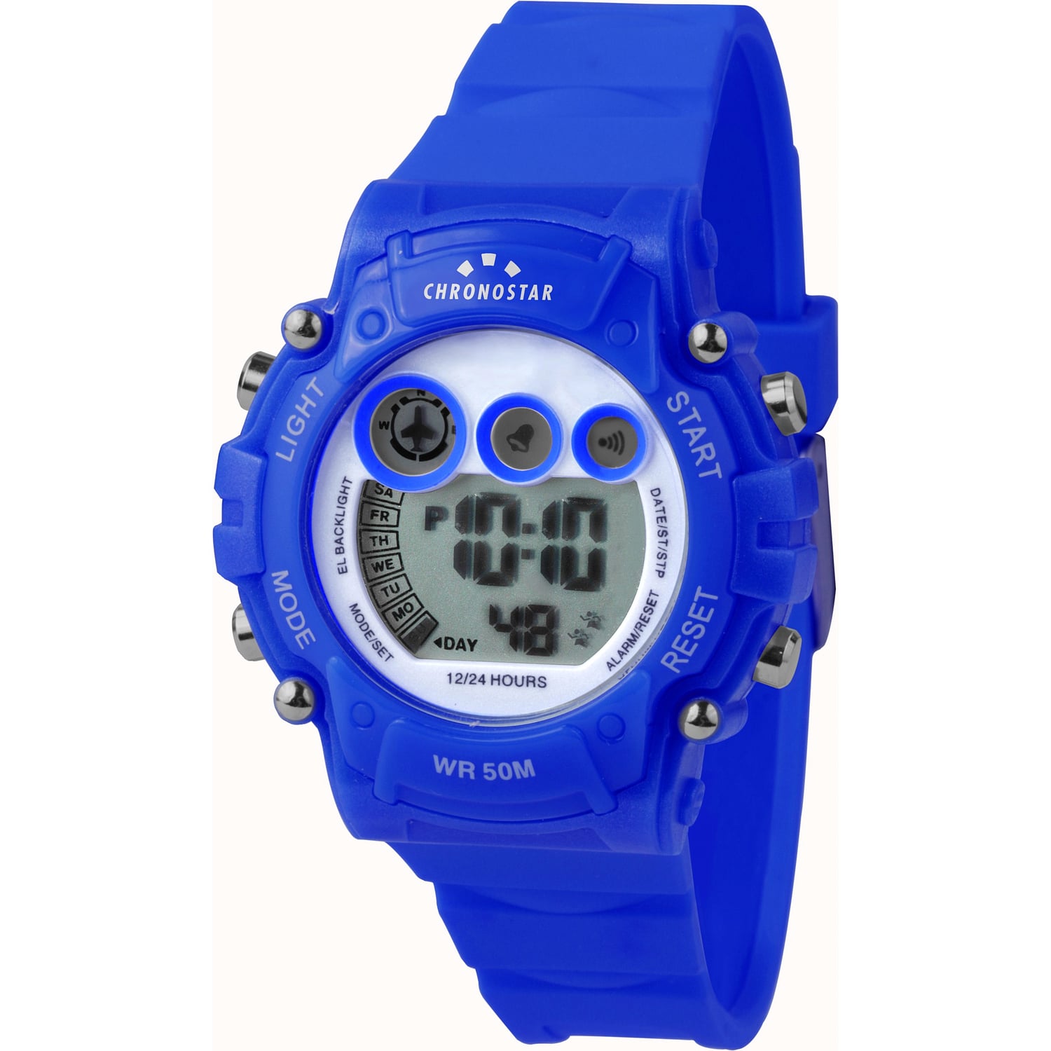 Montre Swatch Chronographe Femme/unisexe - Boîtier Bleu, Bracelet Blanc Plastique, Occasion