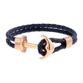Bracelet LES HAUBANS en Acier Rose et Cuir Bleu Marine