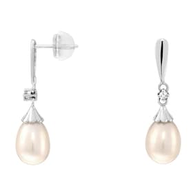 Boucles d'oreilles CLEOR en Or 375/1000 Blanc, Perle de culture Blanche et Diamant