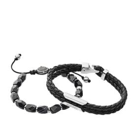 Duo Bracelets DIESEL en Acier Blanc, Cuir Noir et Agate